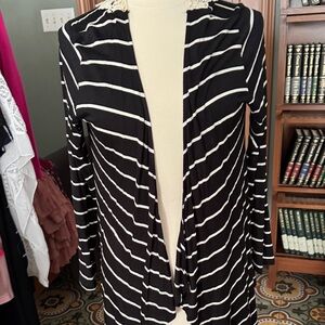 My Beloved Black and White Striped Open-Front Cardigan